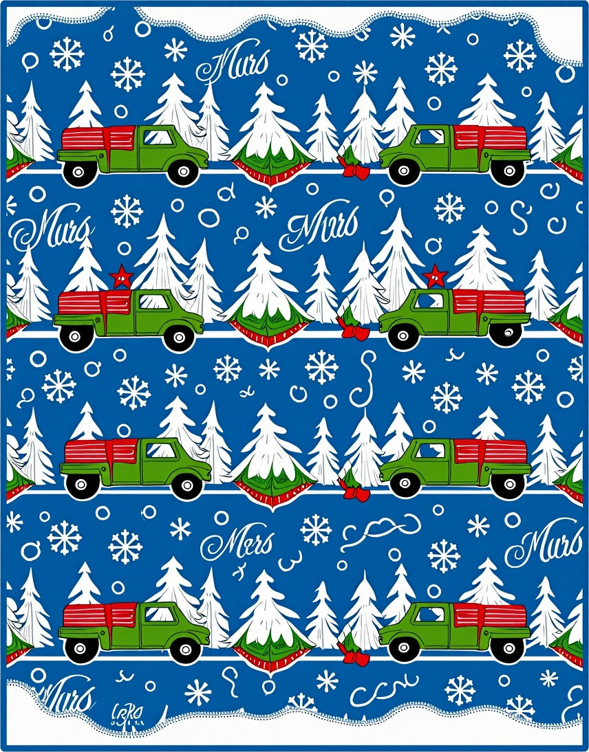 Winter Green Truck Christmas Tree Snowflakes Rug