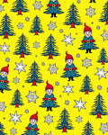 Cheerful Yellow Christmas Gnomes Trees Rug