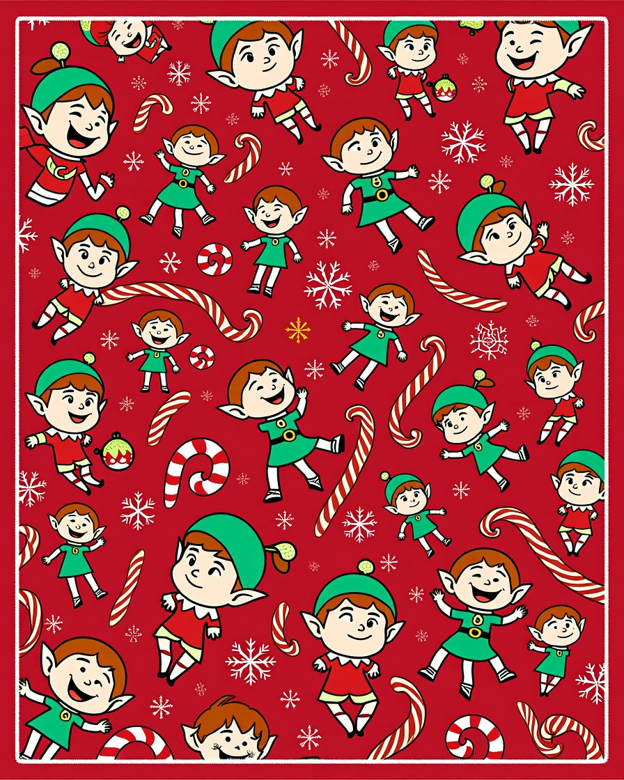 Playful Elves Candy Cane Snowflake Collage Rug