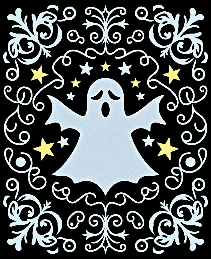 Spooky Light Blue Ghost Yellow Stars Rug