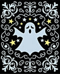 Spooky Light Blue Ghost Yellow Stars Rug