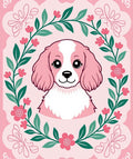 Pink Cavalier Puppy Floral Wreath Rug