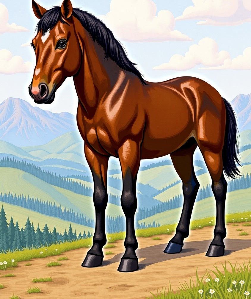 Majestic Brown Horse Meadow Landscape Rug