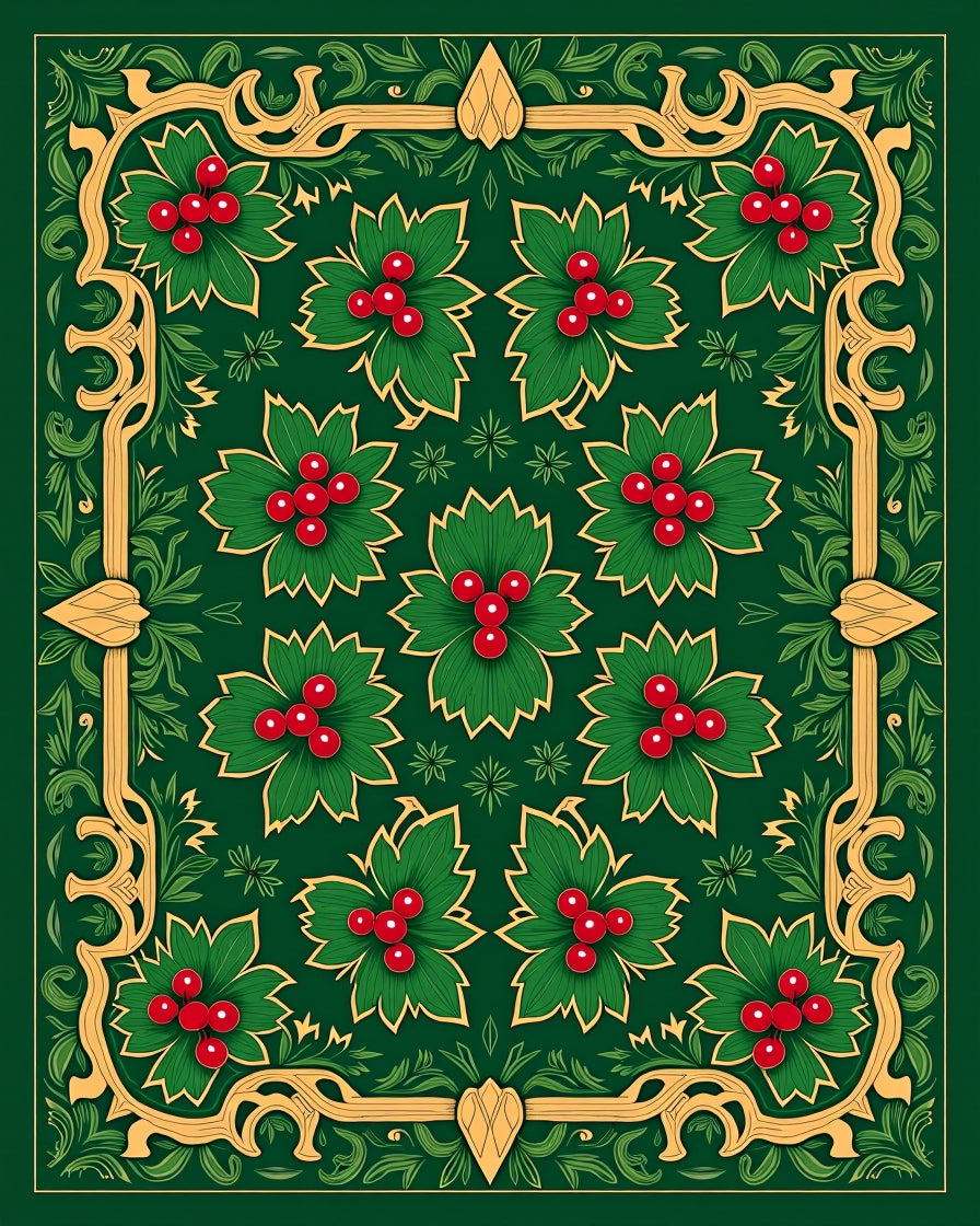 Emerald Green Holly Berry Medallion Rug