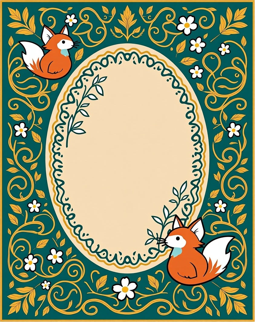 Emerald Green Fox Floral Oval Rug