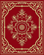 Crimson Golden Floral Medallion Frame Rug