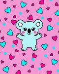 Cute Blue Koala Hearts And Dots Rug