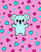 Cute Blue Koala Hearts And Dots Rug