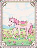 Pink Horse Meadow Floral Whimsical Scene Rug