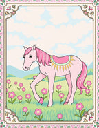 Pink Horse Meadow Floral Whimsical Scene Rug