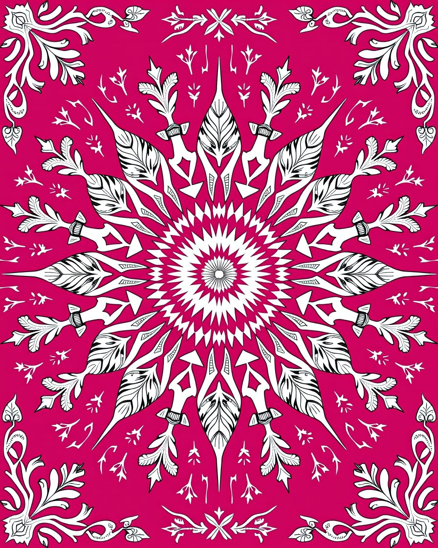Crimson Mandala Floral Sunburst Rug