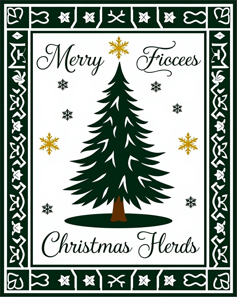 Merry Christmas Tree Snowflake Border Rug