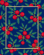 Red Berry Branches Blue Background Rug