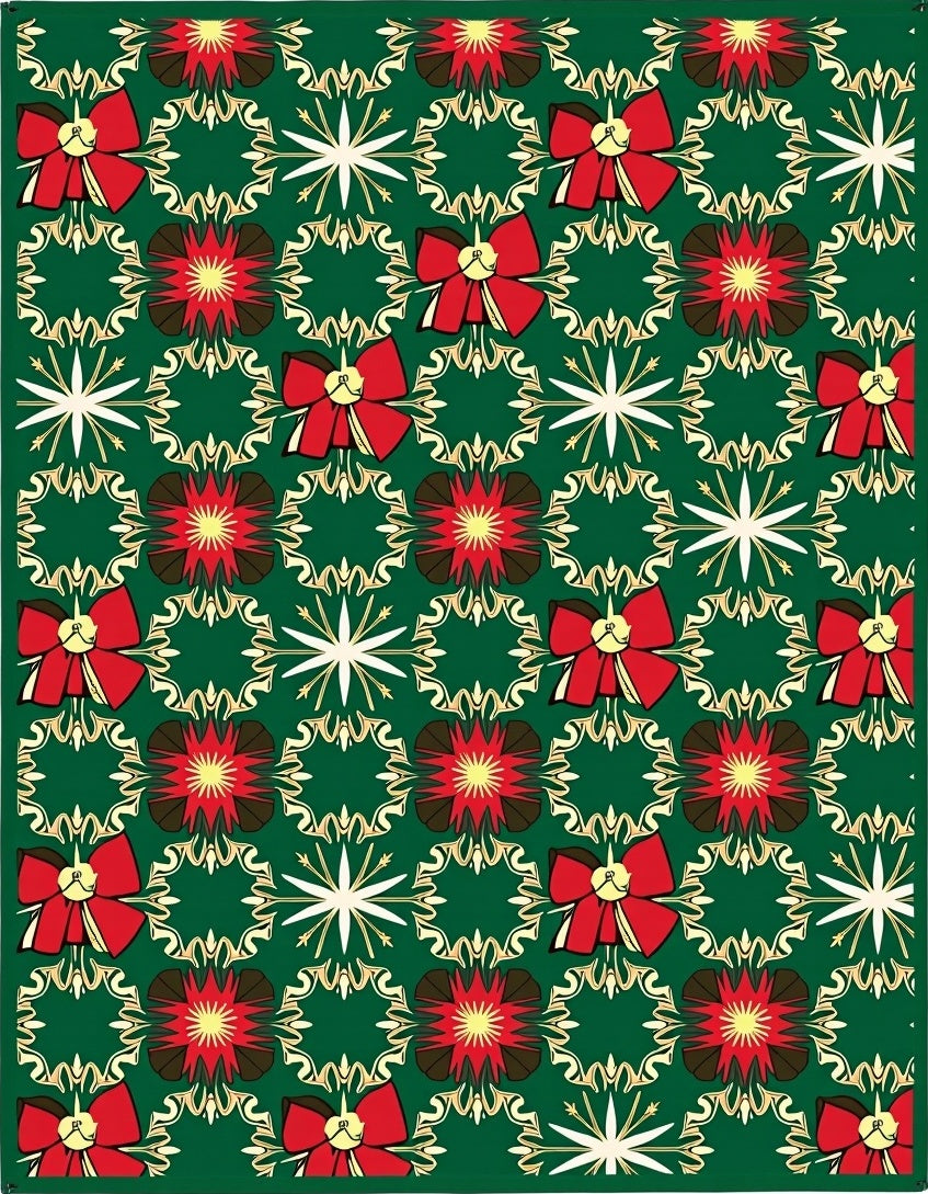 Red Festive Floral Bow Medallion Rug