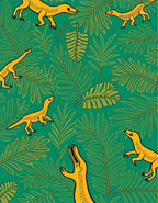 Yellow Dinosaurs Amidst Green Jungle Leaves Rug
