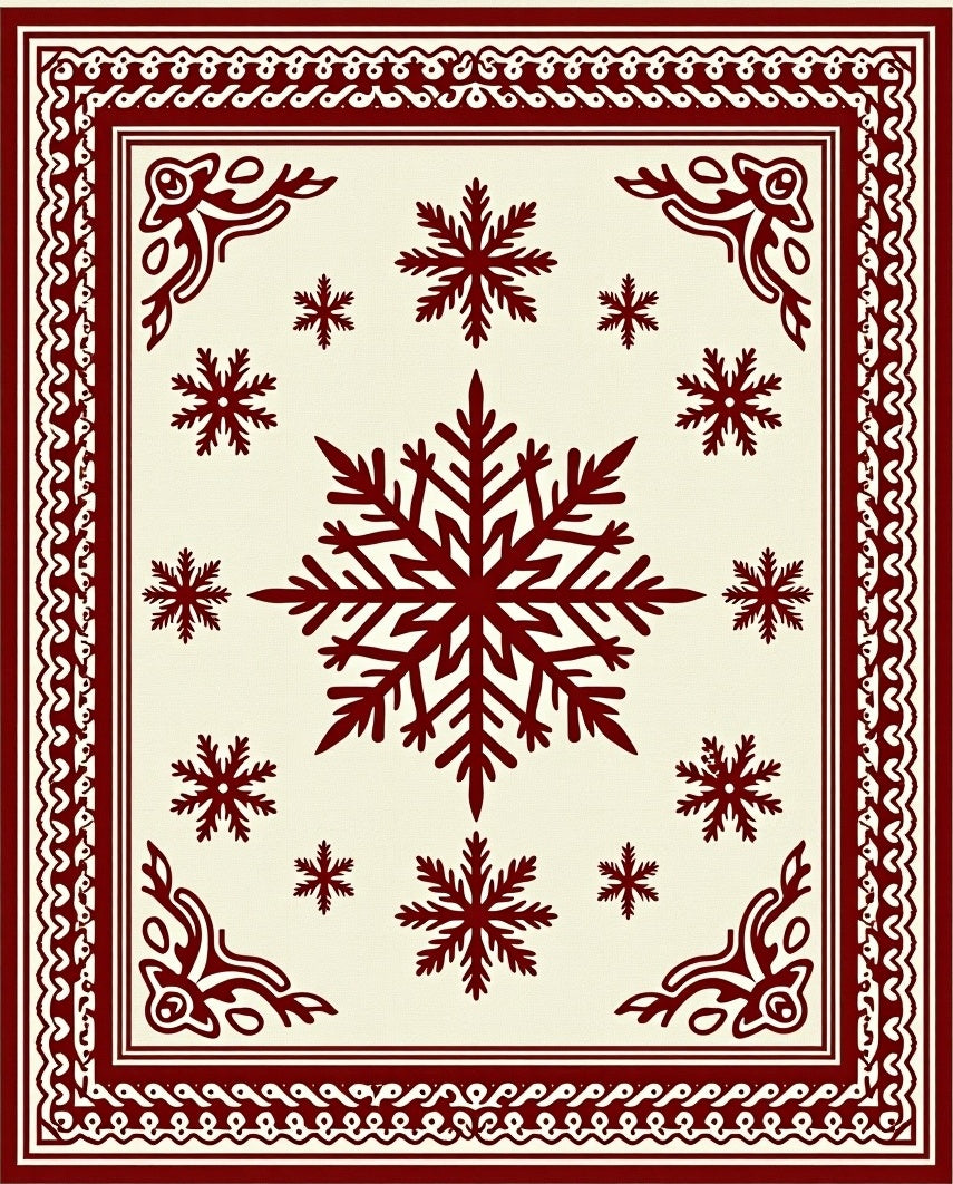 Crimson Snowflake Border Cream Rug