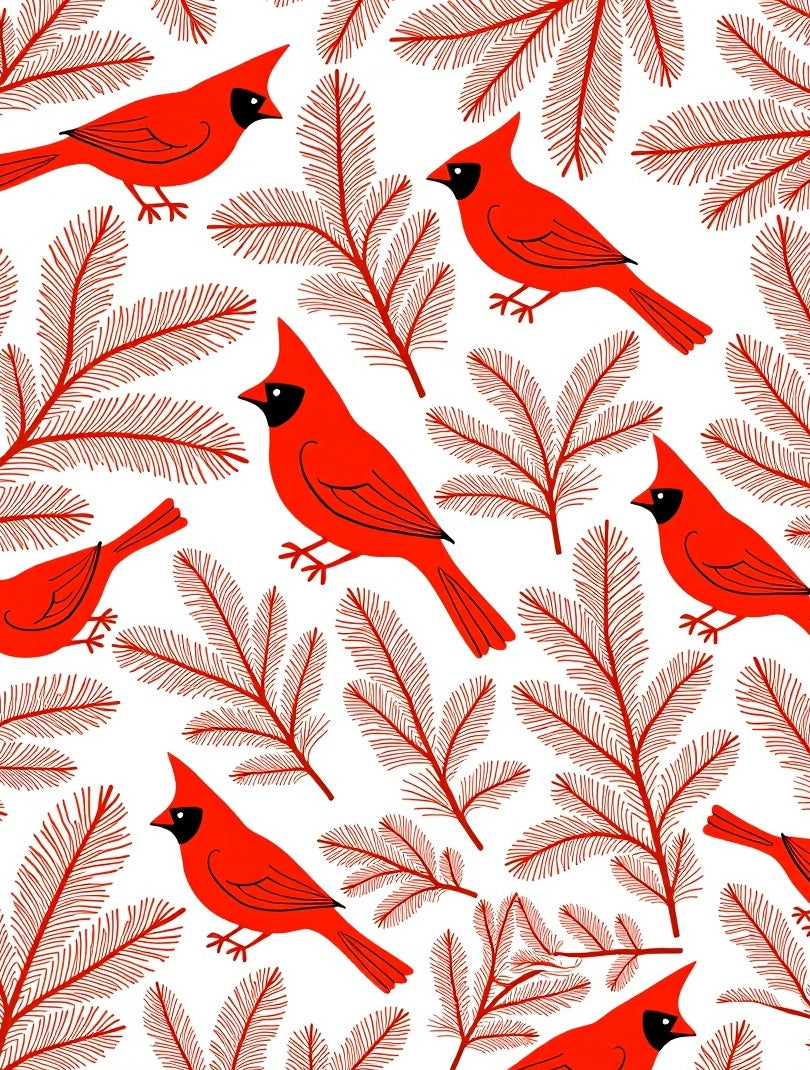 Vibrant Red Cardinal Evergreen Branch Rug