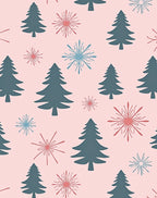 Teal Pine Tree with Coral Starbursts Rug