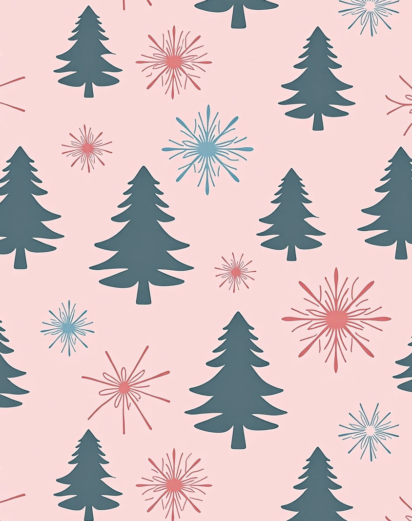 Teal Pine Tree with Coral Starbursts Rug