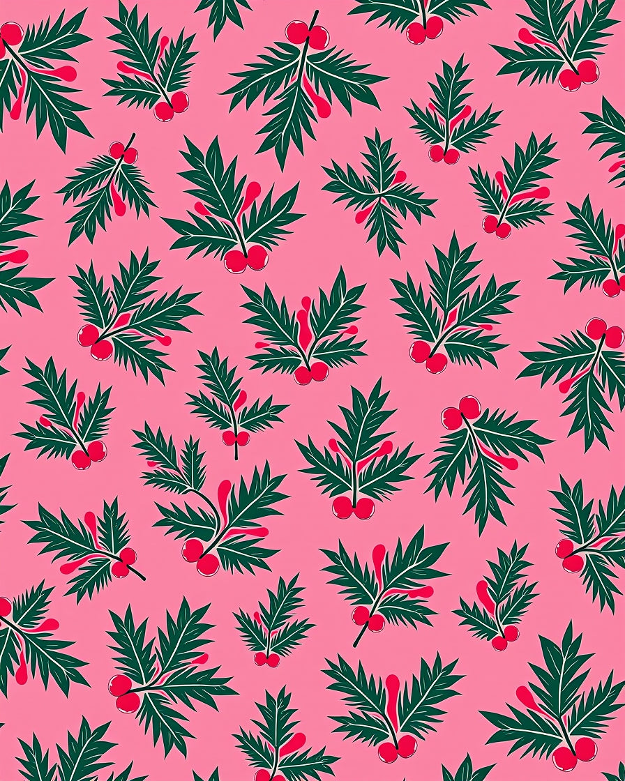Pink Green Red Holly Berries Rug