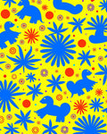 Vibrant Blue Dino Floral Explosion Rug
