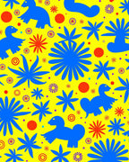 Vibrant Blue Dino Floral Explosion Rug