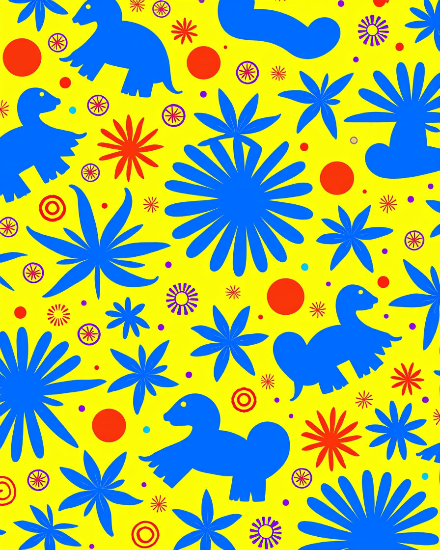 Vibrant Blue Dino Floral Explosion Rug