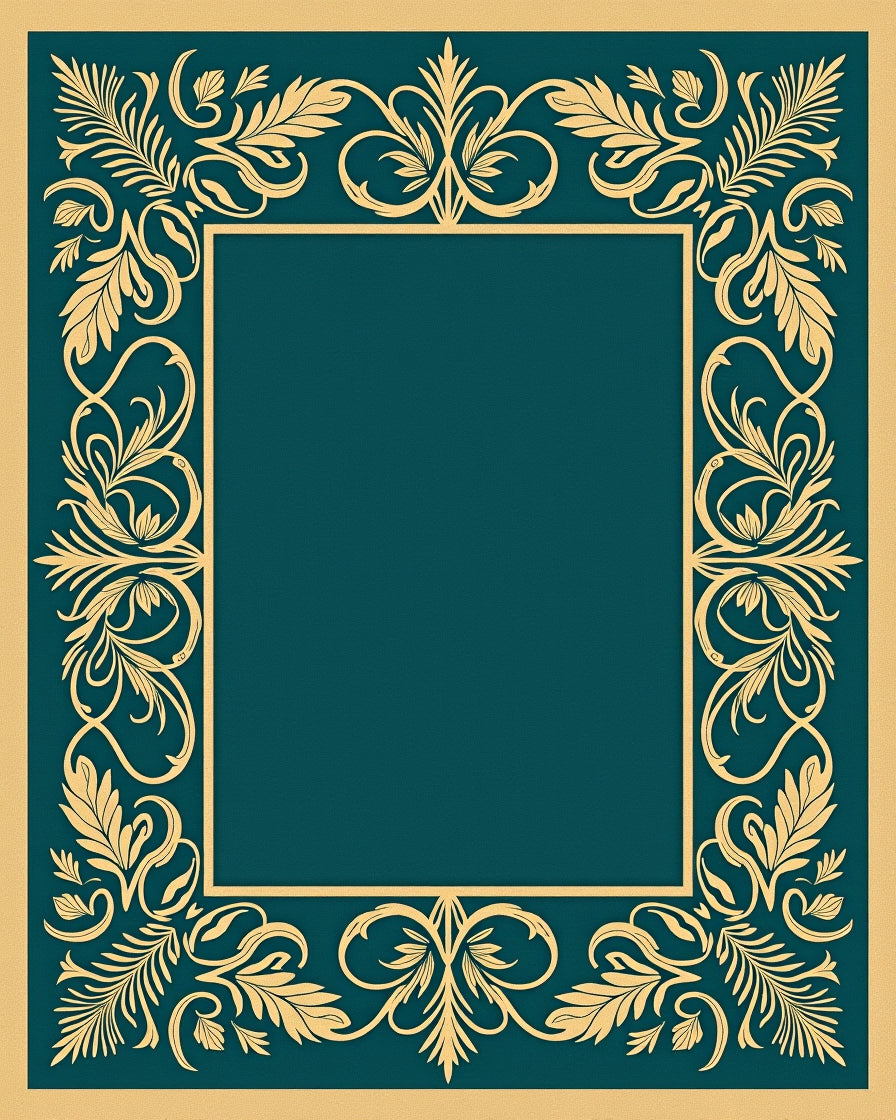 Golden Teal Acanthus Scroll Border Rug