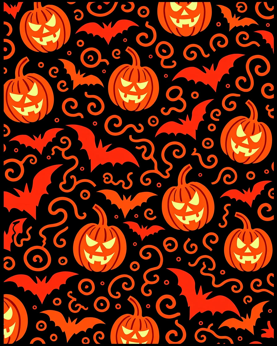 Orange Pumpkin Bats Swirls Black Rug