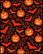 Orange Pumpkin Bats Swirls Black Rug