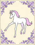 Whimsical White Horse Lavender Floral Frame Rug