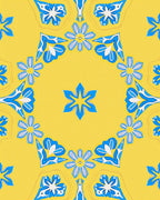 Bright Yellow Blue Floral Mandala Rug