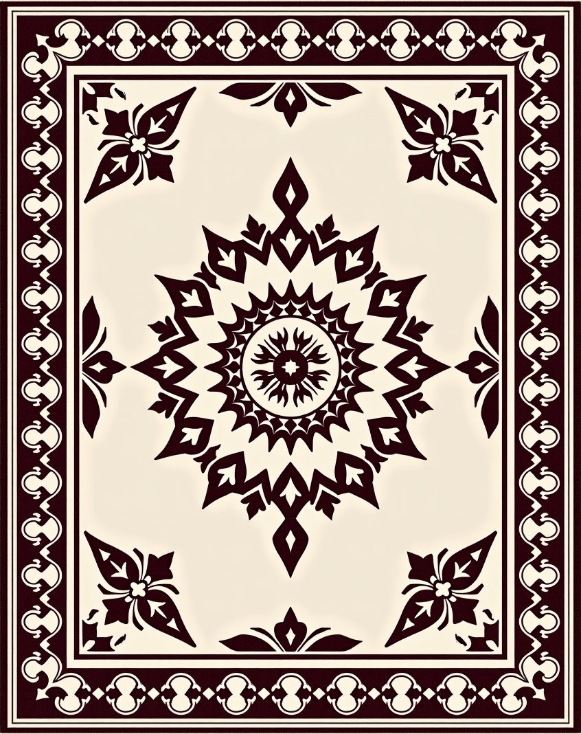 Crimson Medallion Border Cream Rug
