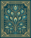 Teal Gold Feathered Fan Medallion Rug