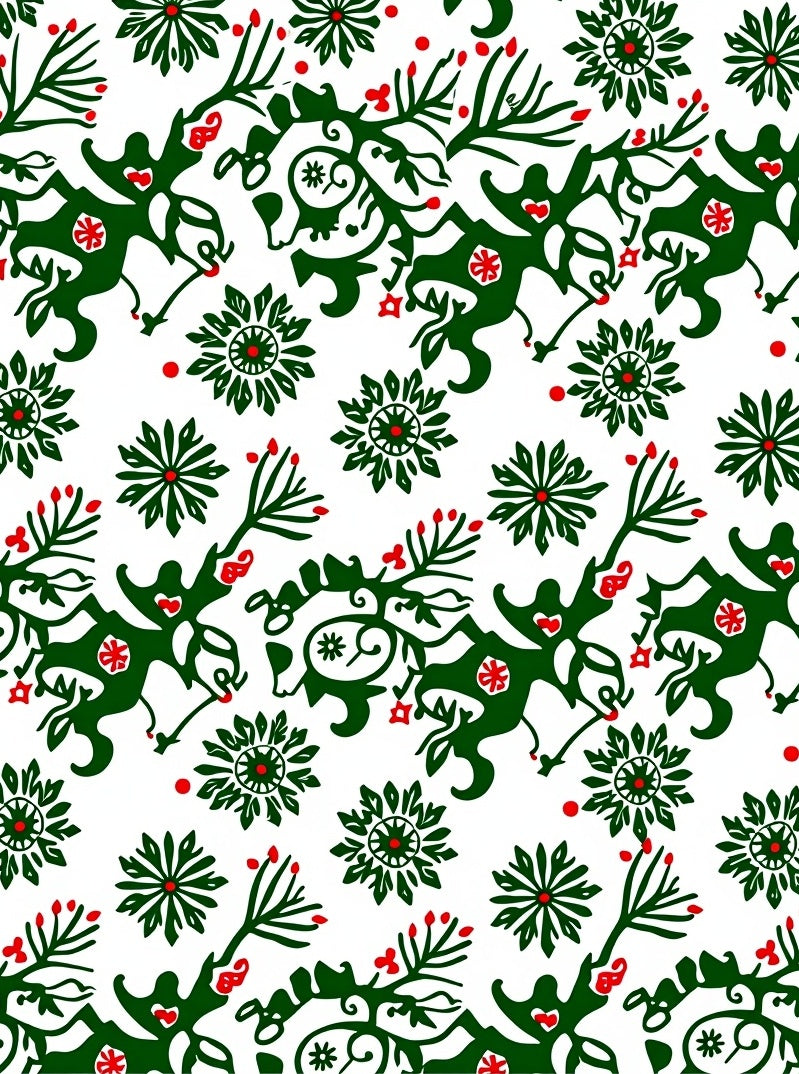 Festive Green Red Floral Vine Rug