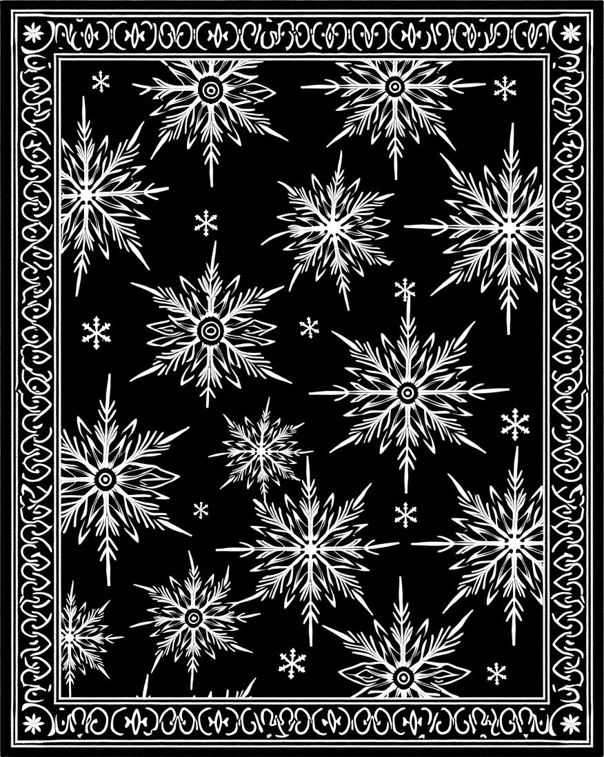 Black White Snowflake Composed Border Rug