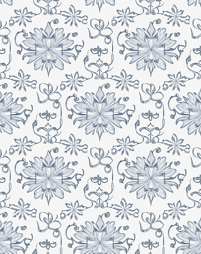 Elegant Blue Floral Scrollwork Rug