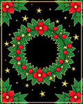 Festive Red Floral Green Holly Stars Rug