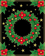 Festive Red Floral Green Holly Stars Rug