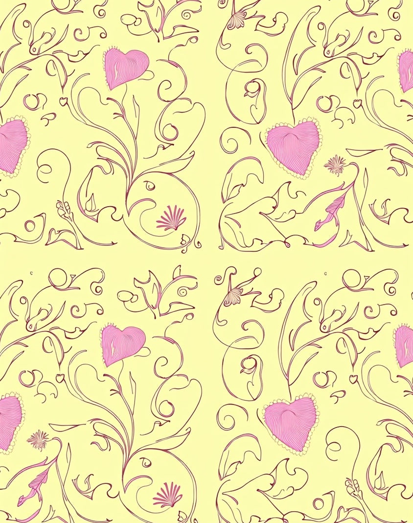 Whimsical Pink Heart Floral Garden Rug