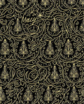 Yellow Line Art Trees Black Background Rug
