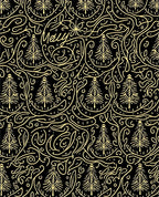 Yellow Line Art Trees Black Background Rug