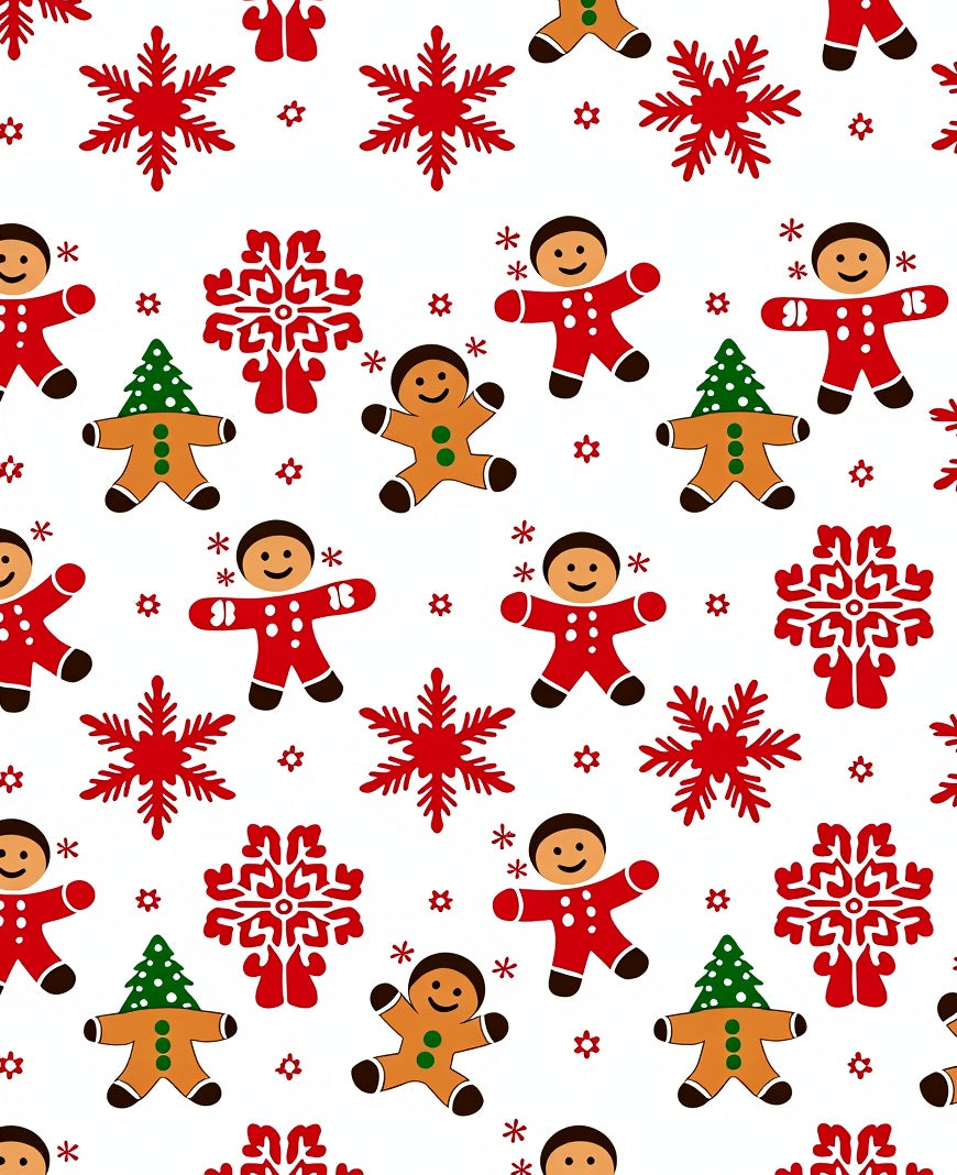 Red Gingerbread Snowflake Christmas Figures Rug