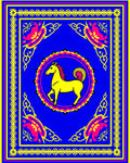 Vibrant Yellow Horse Blue Medallion Rug