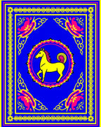 Vibrant Yellow Horse Blue Medallion Rug