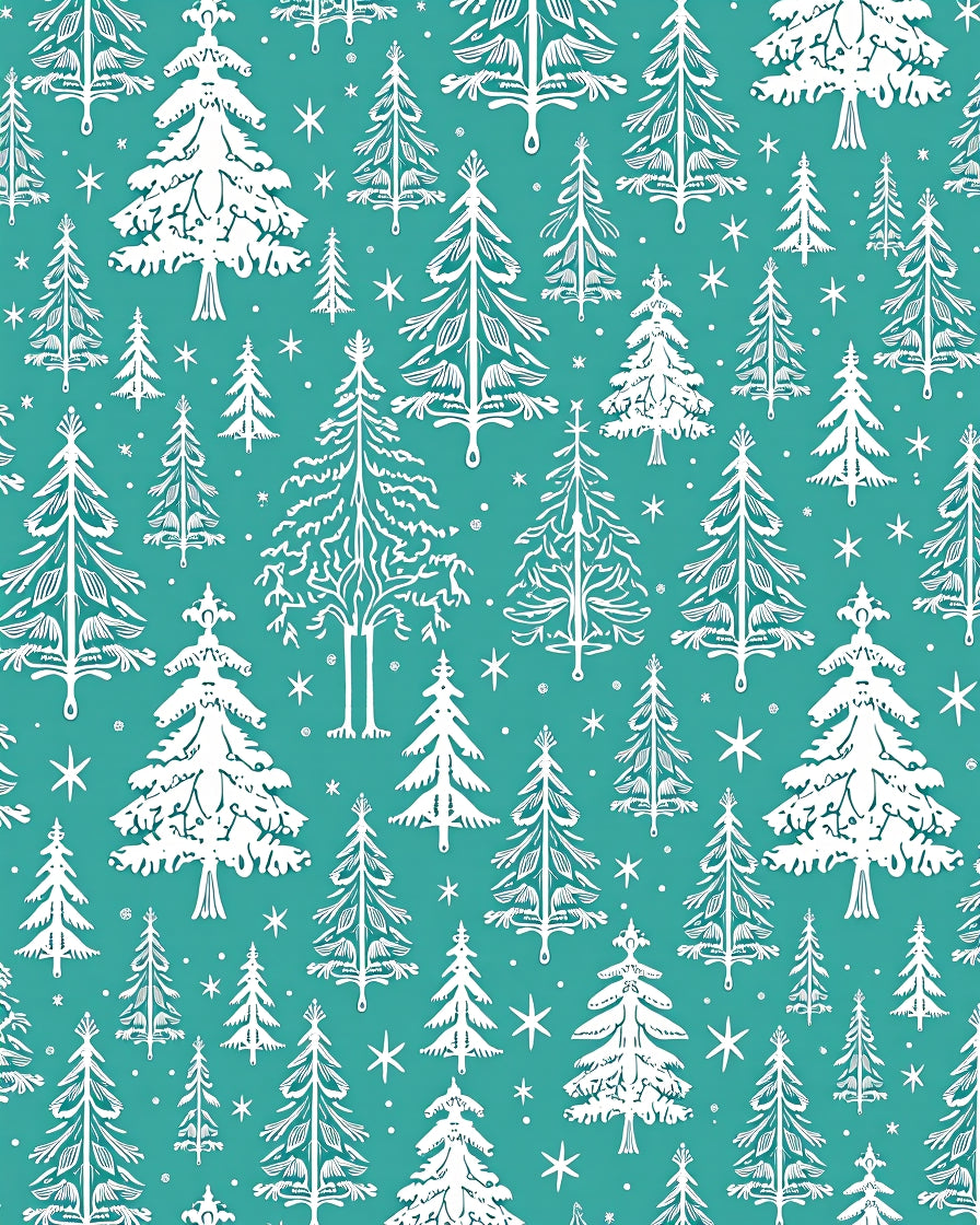 Aqua White Silhouette Evergreen Forest Rug