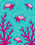 Bold pink turtles and coral aqua waves Rug