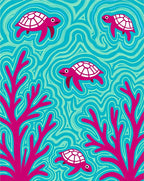 Bold pink turtles and coral aqua waves Rug