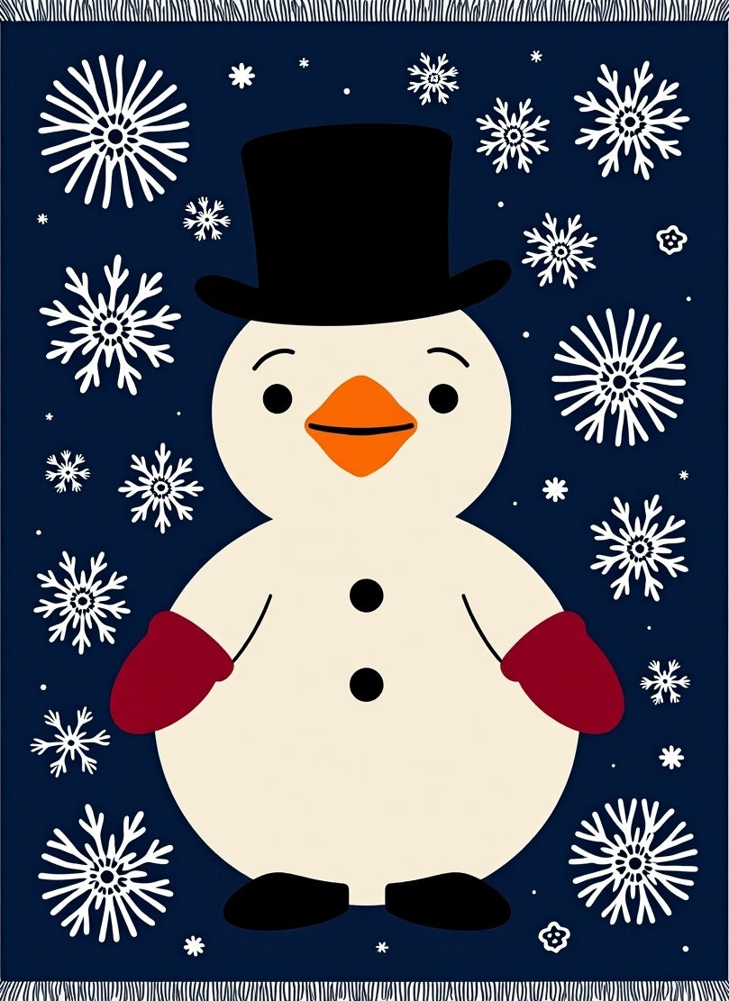 Navy Blue Snowman Snowflake Whimsical Rug