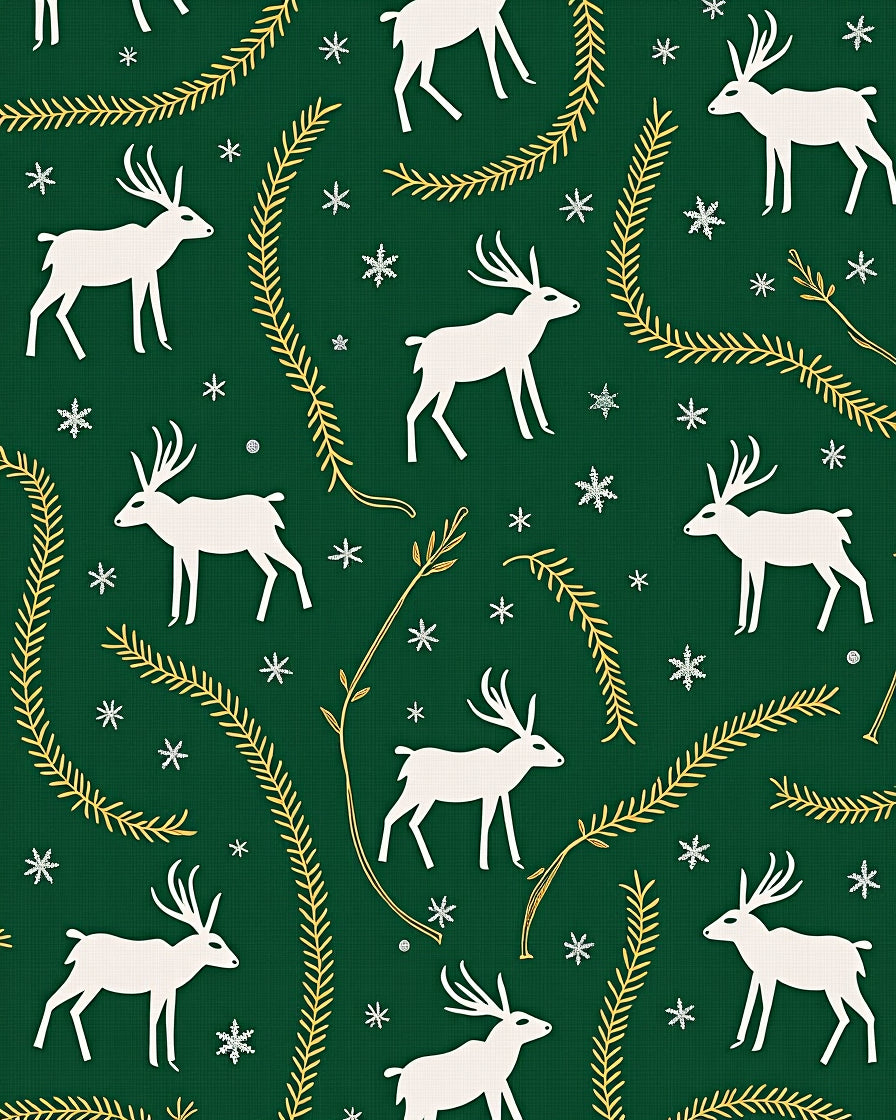 White Deer Festive Garland Emerald Rug